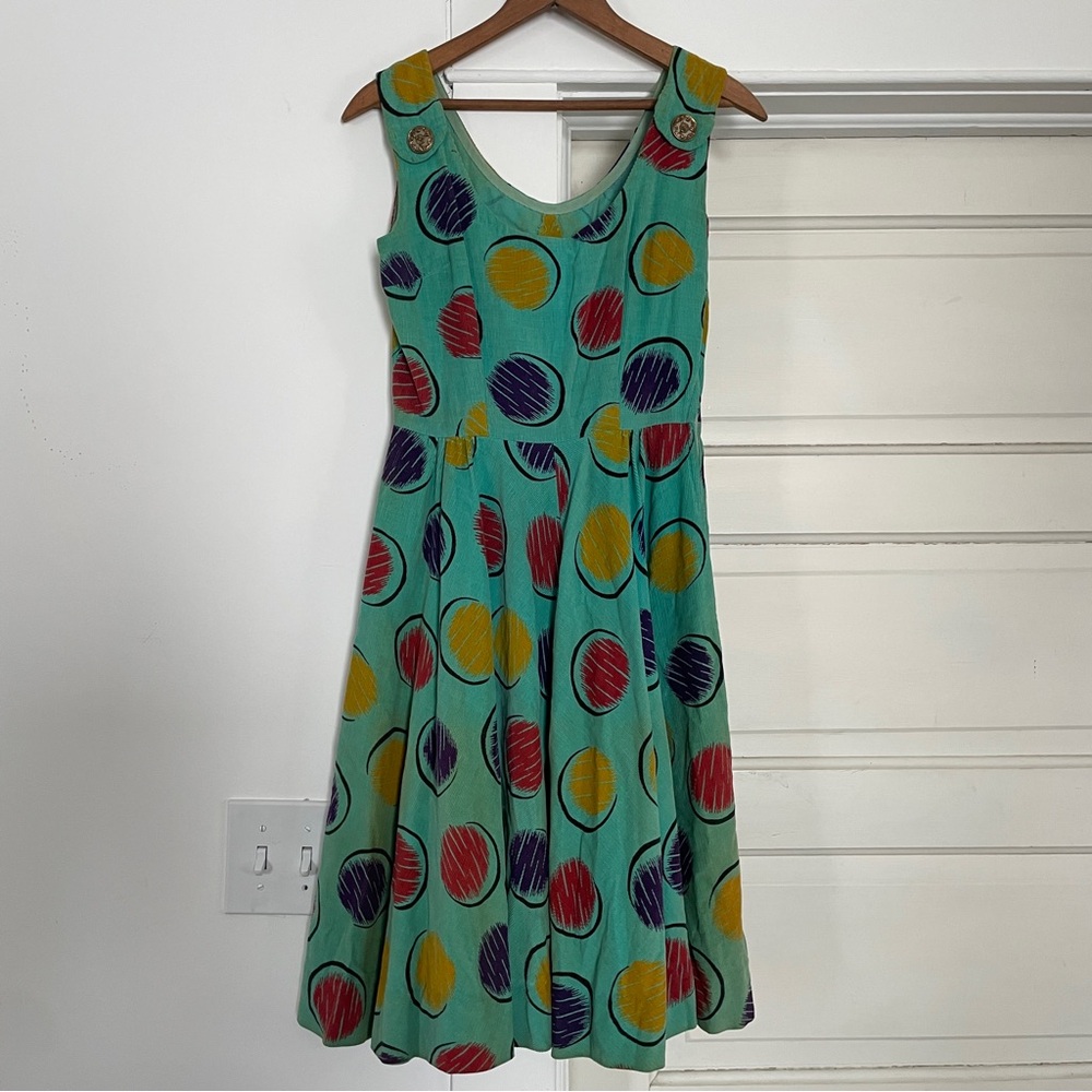 Vintage 1950s 50s Corduroy Teal Circle Skirt Dress